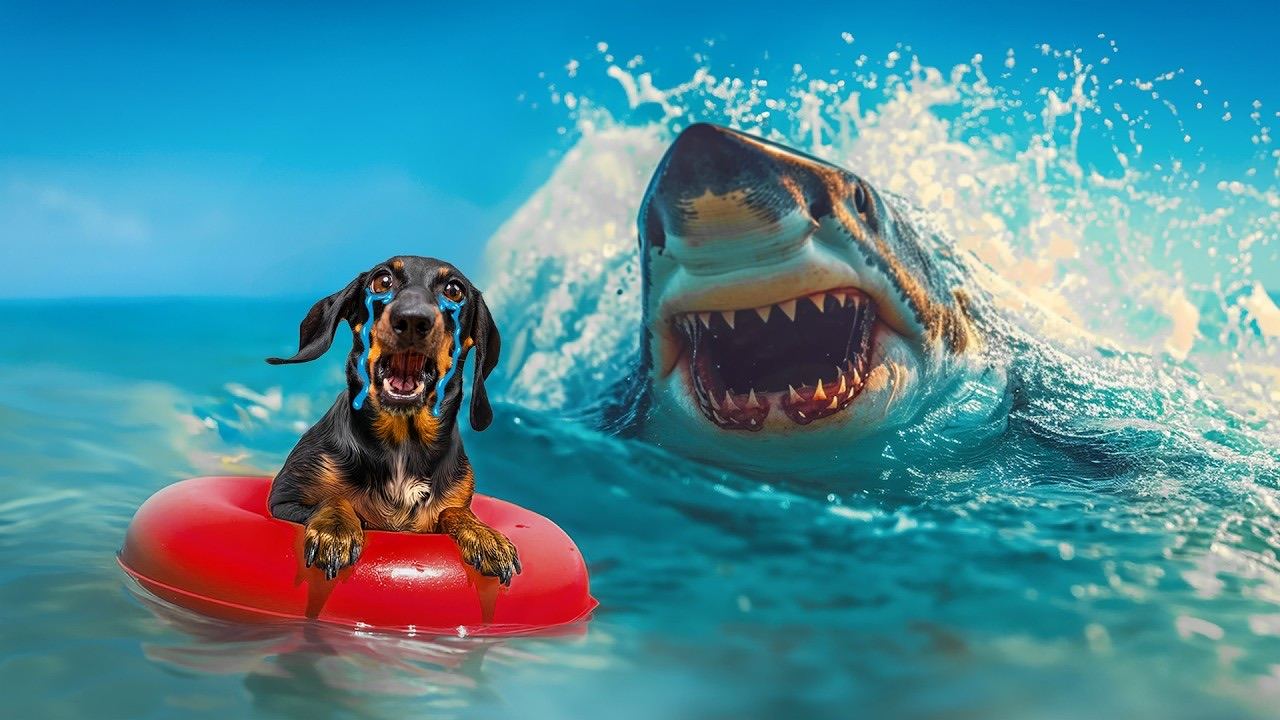 Watch This Dachshund Lose It Over Shark Jaws!